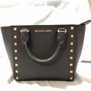 Michael Kors black crossbody purse with top handles and detachable strap